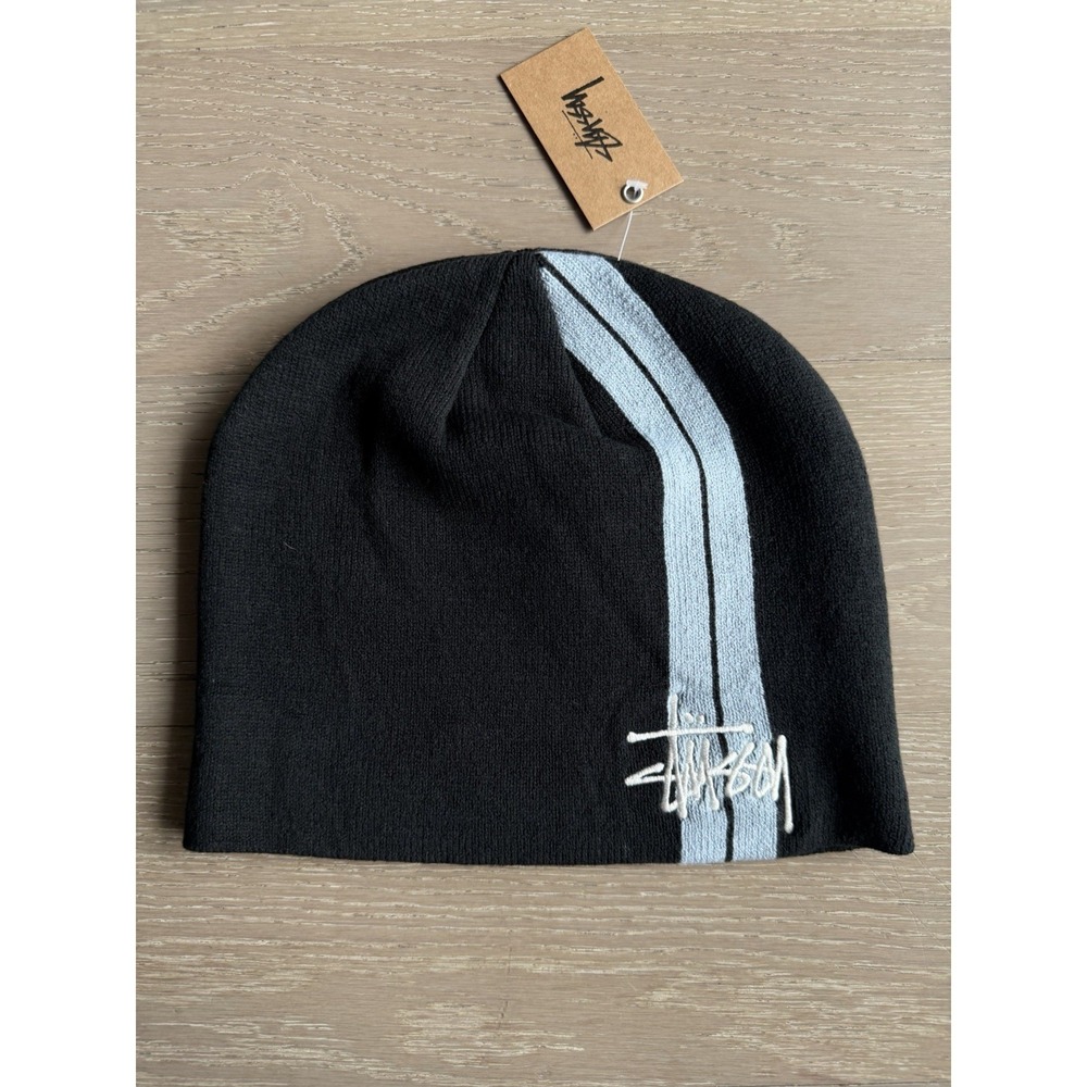 Stussy Double Stripe Skullcap Beanie Black Blue 1321272 Mens One Size New